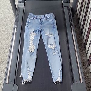 American Eagle jeans,  light denim, size 4, jeggings, frayed bottom